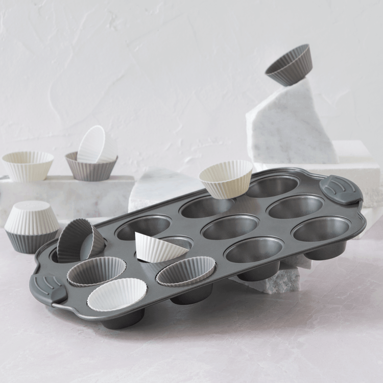 Mini Muffin Pan with Removable Silicone Liners (13 Piece Set)
