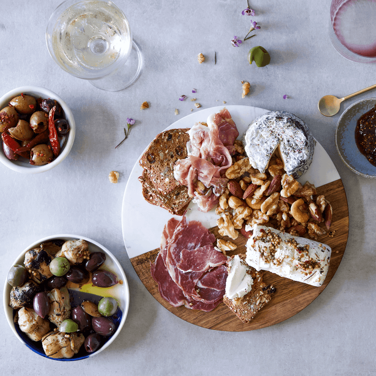 Round Acacia Wood & White Marble Board Large