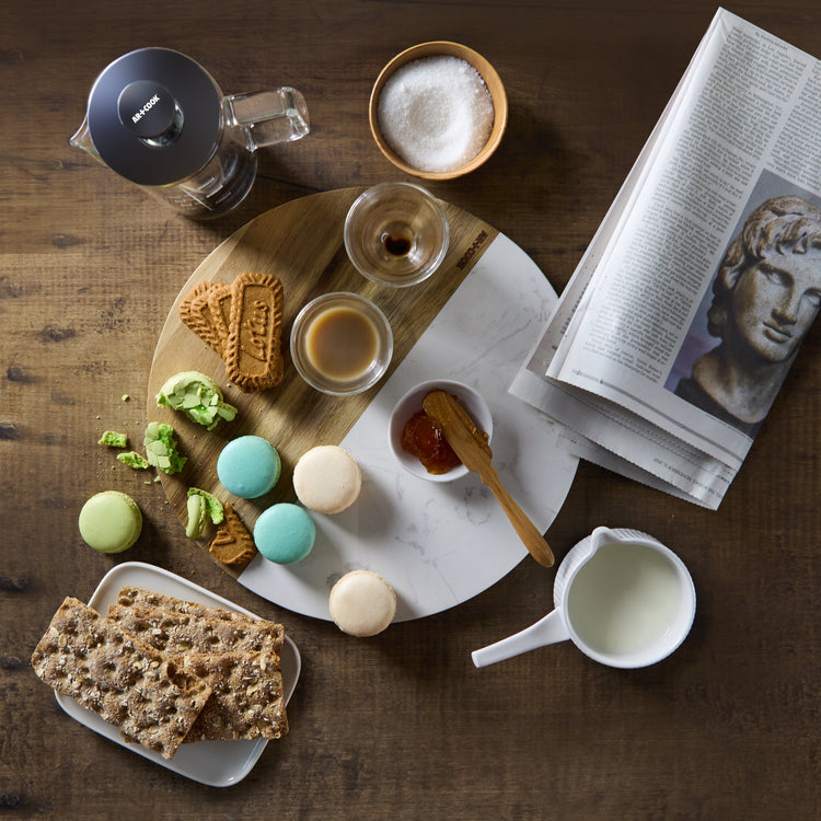 Round Acacia Wood & White Marble Board Large