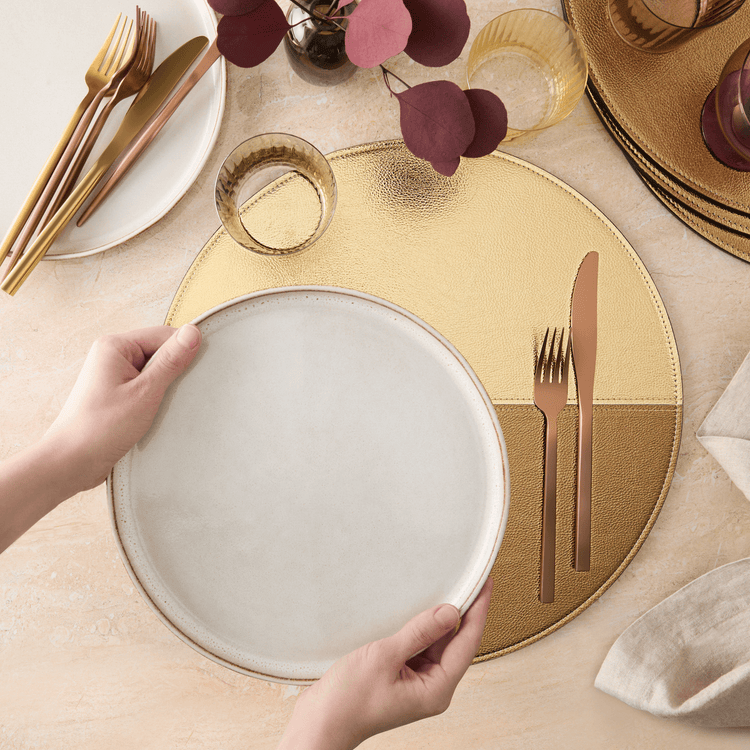 Vegan Leather Two-colored Hardcover Placemats (Set of 4)