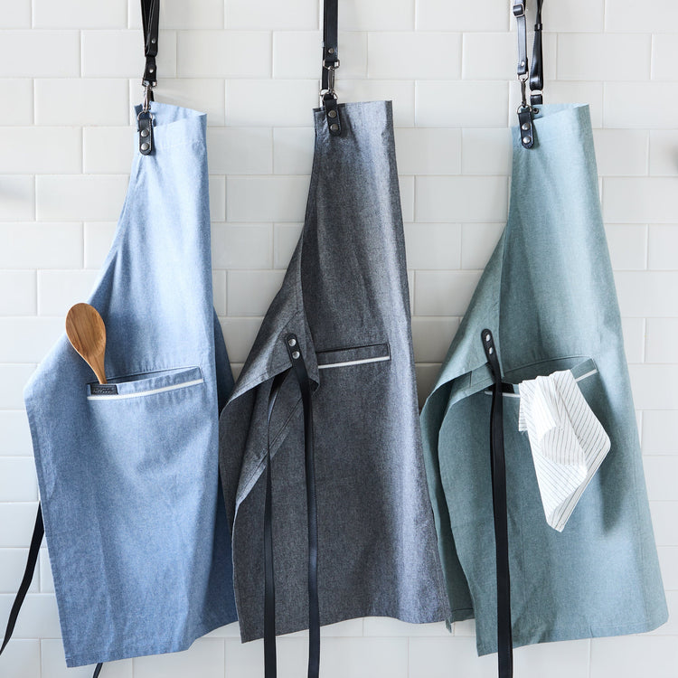 Chambray Apron with Vegan Leather Trim