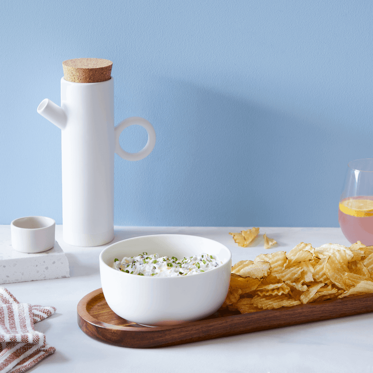Acacia Wood Platter & Ceramic Bowl (2 Piece Set)