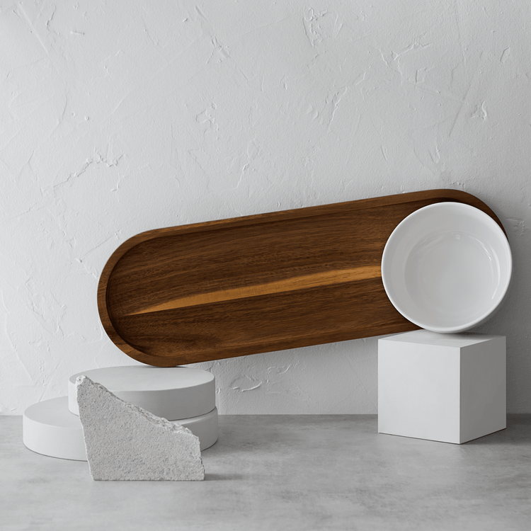 Acacia Wood Platter & Ceramic Bowl (2 Piece Set)
