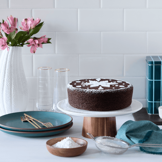 10” Ceramic & Wood Cake Stand