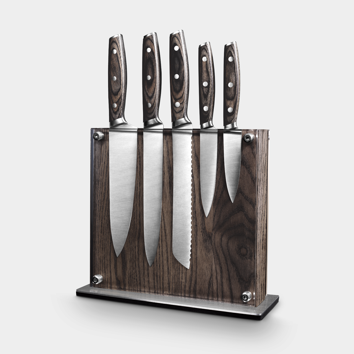 White and Gold Knife Set with Block- 6 PC White and Gold Kitchen Knife Set  with Magnetic Knife Holder Includes White and Gold Knives and Ashwood