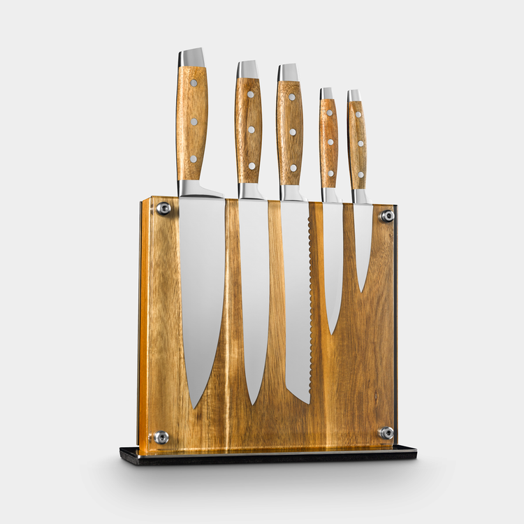 Knife Set with Magnetic Wood Block (6 Piece Set)