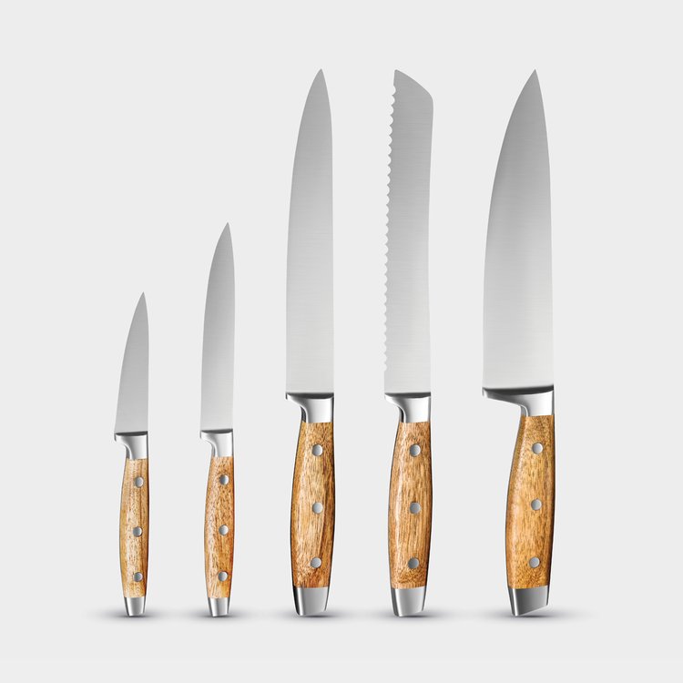Knife Set with Magnetic Wood Block (6 Piece Set)