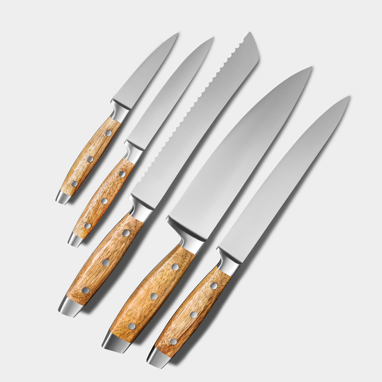 Knife Set with Magnetic Wood Block (6 Piece Set)