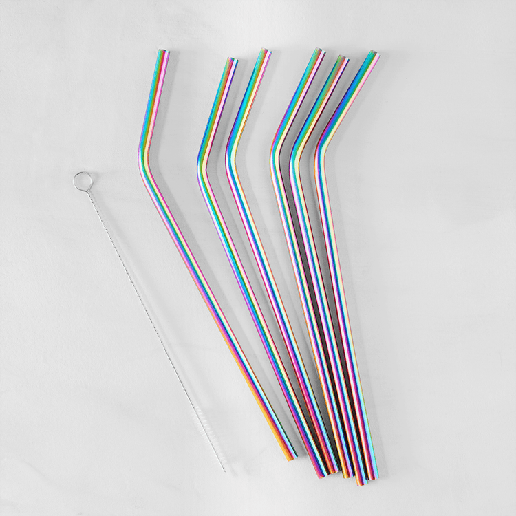 Reusable Straws with Brush (7 Piece Bent Set)