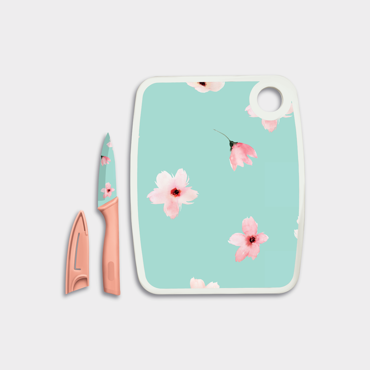 Cutting Board with Coordinating Ceramic Knife (3 Piece Set)