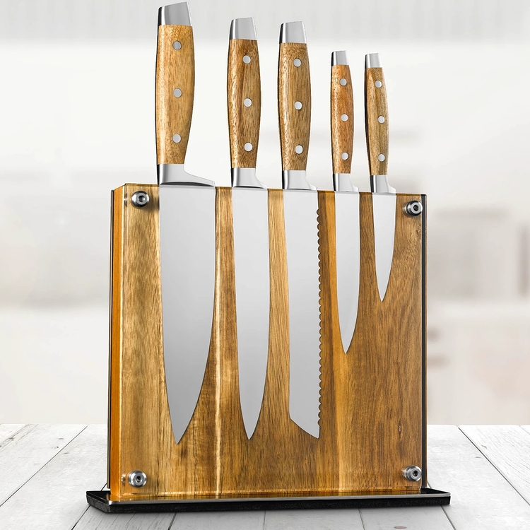 Knife Set with Magnetic Wood Block (6 Piece Set)