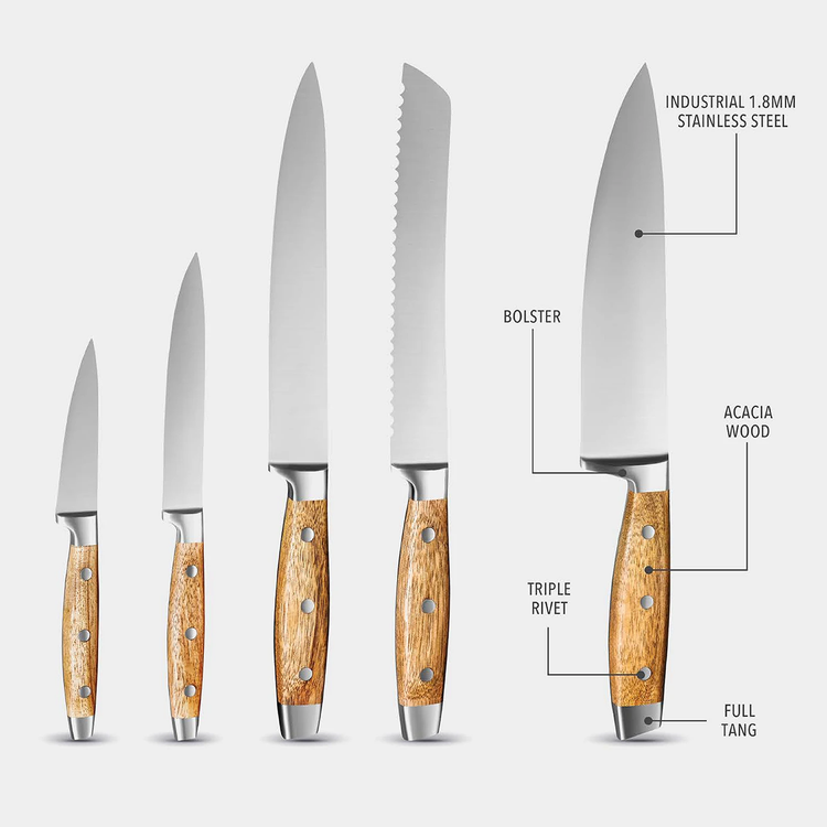 Knife Set with Magnetic Wood Block (6 Piece Set)