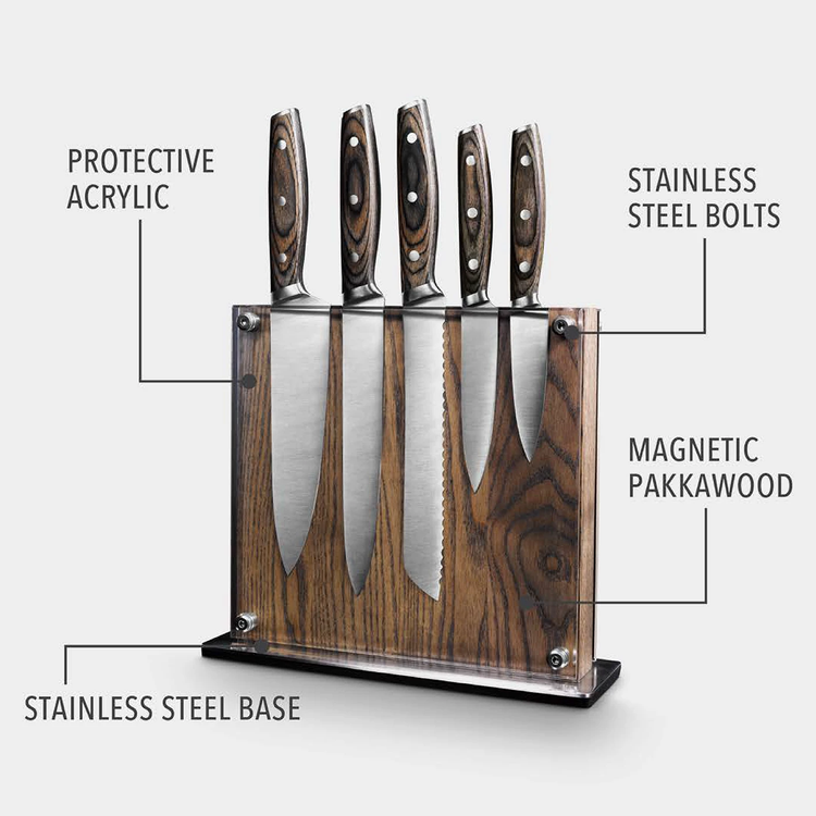 Knife Set with Magnetic Wood Block (6 Piece Set)