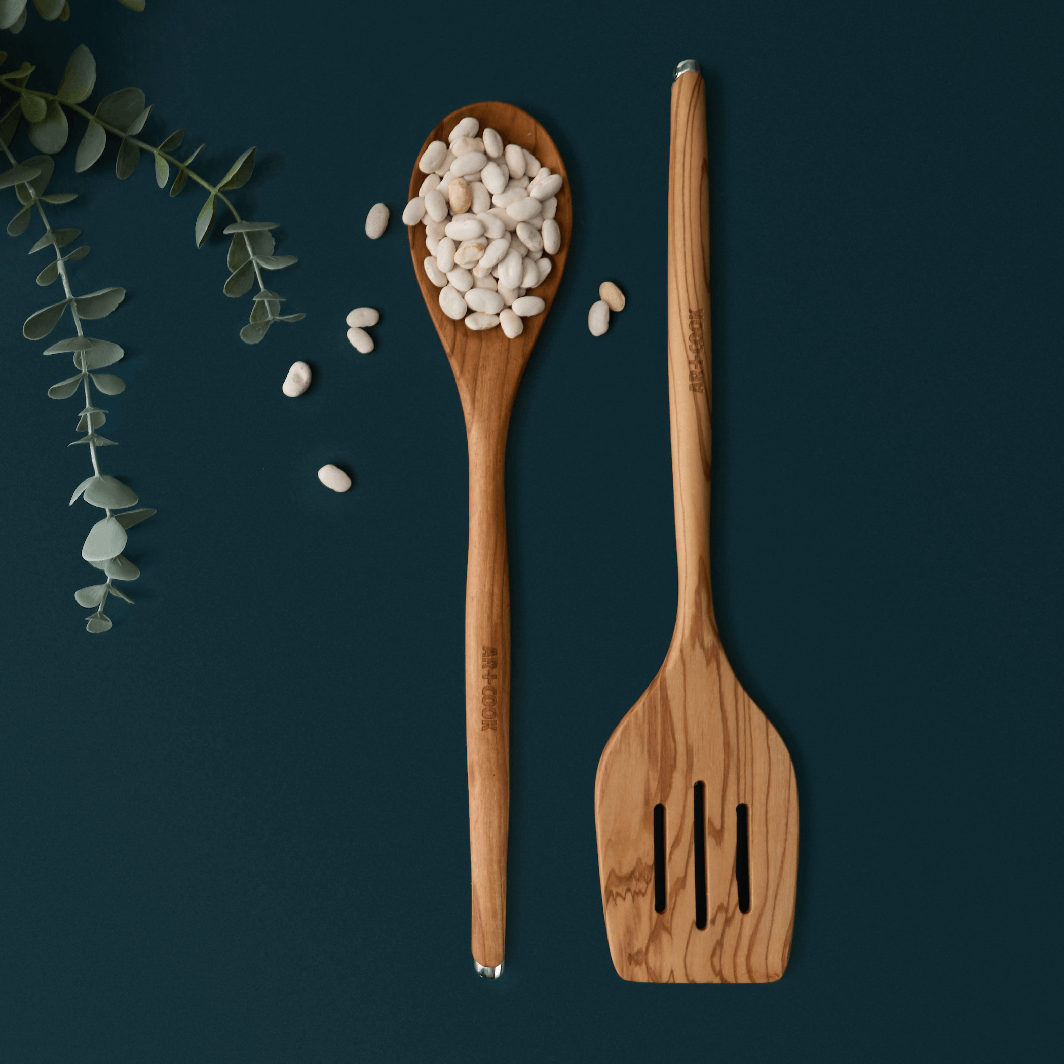 New TOVOLO Olive Wood Kitchen Utensils, Set of 3, Slotted Spoon, Angled  Turner