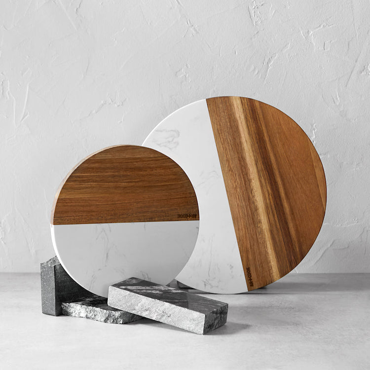 Round Acacia Wood & White Marble Board Small