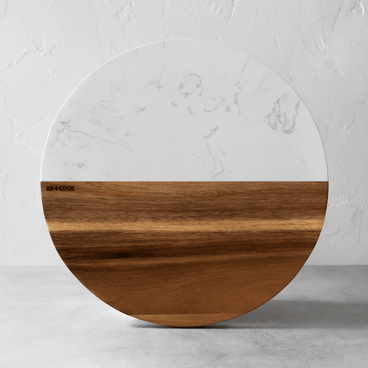 Round Acacia Wood & White Marble Board Large