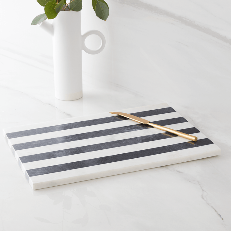 Striped Marble Cheese Board with Gold Knife