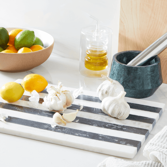Striped Marble Cheese Board with Gold Knife