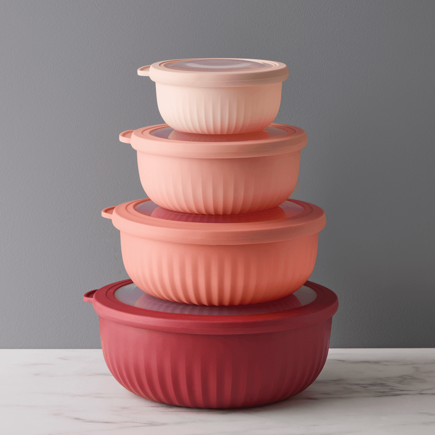 Cook with Color Plastic Prep Bowls - Mini Bowls with Lids, 8 Piece Nesting Bowls Set Includes 4 Prep Bowls and 4 Lids (Ombre Blue)