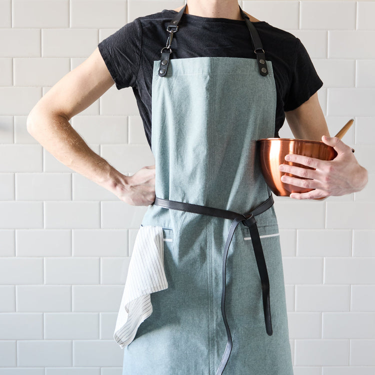 Chambray Apron with Vegan Leather Trim