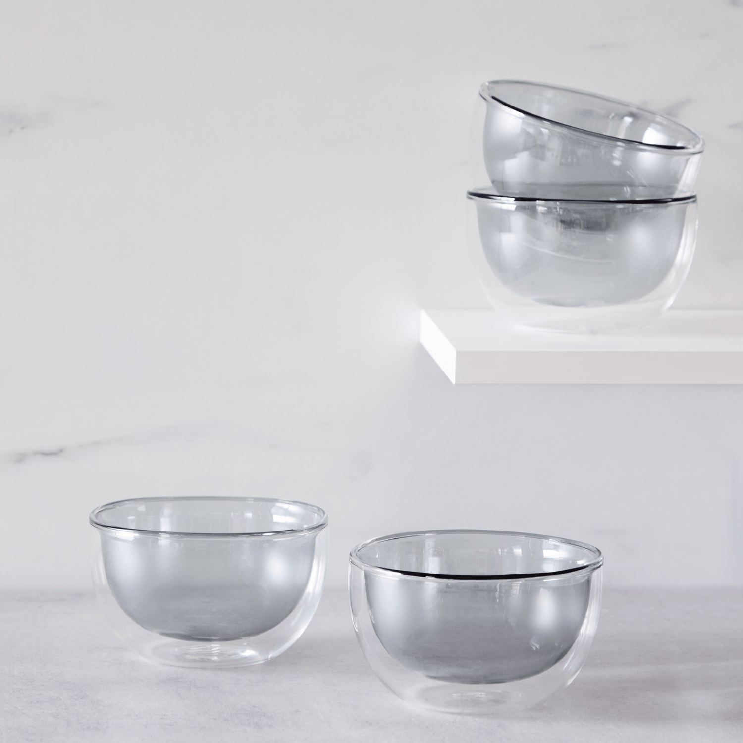 Clear Soup Bowls, Large Durable Insulated Double Wall Glass Cereal