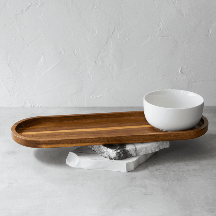 Acacia Wood Platter & Ceramic Bowl (2 Piece Set)