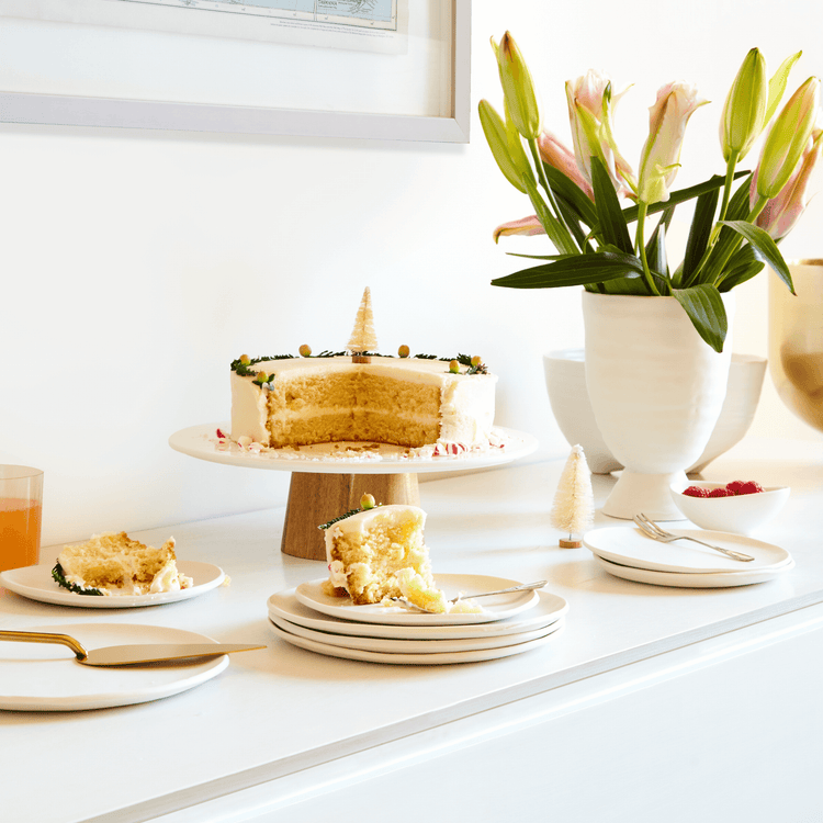 10” Ceramic & Wood Cake Stand