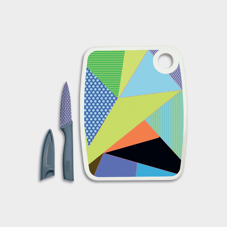 Cutting Board with Coordinating Ceramic Knife (3 Piece Set)