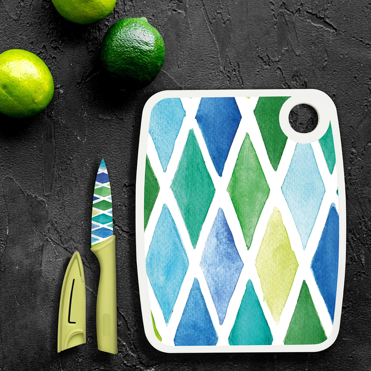 Cutting Board with Coordinating Ceramic Knife (3 Piece Set)