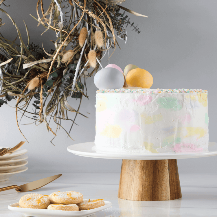 10” Ceramic & Wood Cake Stand